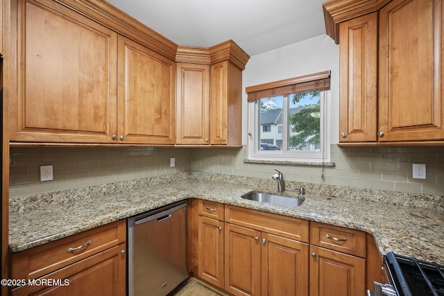 70 Lexington Cir, Matawan, NJ 07747 - kitchen with dishwasher, a sink, and brown cabinetry