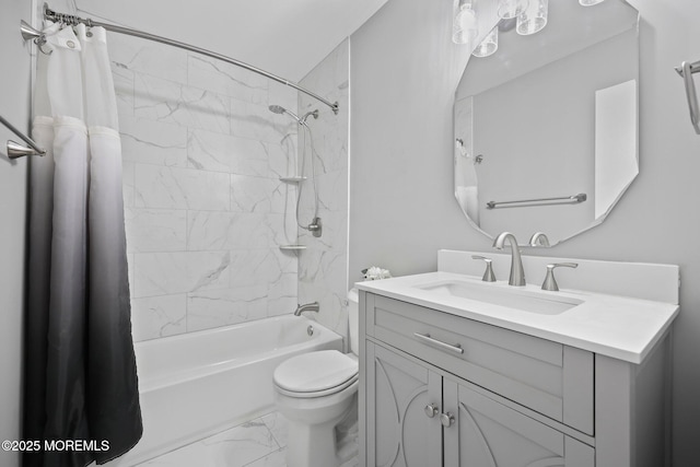 70 Lexington Cir, Matawan, NJ 07747 - full bathroom with marble look tile flooring, shower / tub combo with curtain, vanity, and toilet