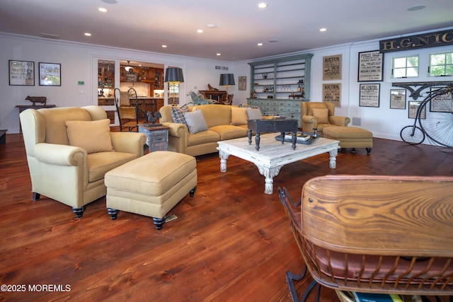 1 Beechwood Ter, Matawan, NJ 07747 - living area with ornamental molding, wood finished floors, and recessed lighting
