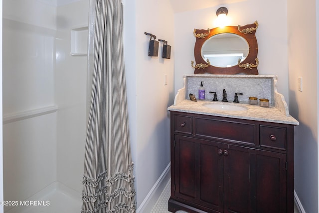 1 Beechwood Ter, Matawan, NJ 07747 - full bathroom with vanity, curtained shower, and baseboards