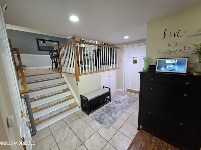 19 Fordham Rd, Jackson, NJ 08527 - staircase featuring tile patterned flooring, recessed lighting, and baseboards