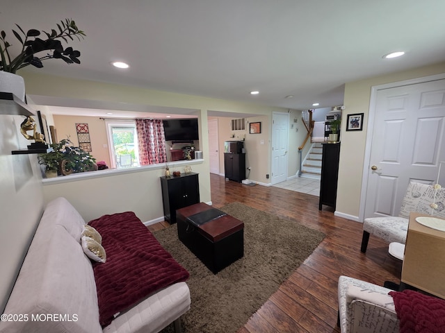 19 Fordham Rd, Jackson, NJ 08527 - living room with stairs, recessed lighting, wood finished floors, and baseboards