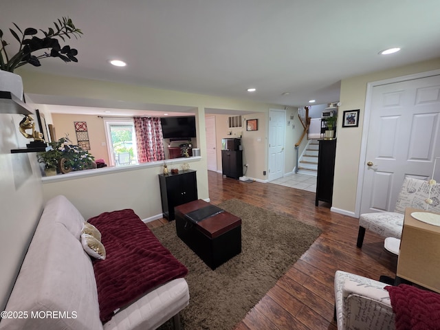 19 Fordham Rd, Jackson, NJ 08527 - living room featuring stairs, recessed lighting, wood finished floors, and baseboards
