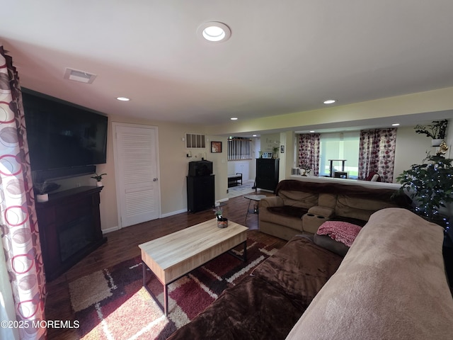 19 Fordham Rd, Jackson, NJ 08527 - living area with a large fireplace, recessed lighting, wood finished floors, and baseboards