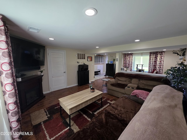 19 Fordham Rd, Jackson, NJ 08527 - living area with a fireplace, recessed lighting, wood finished floors, and baseboards