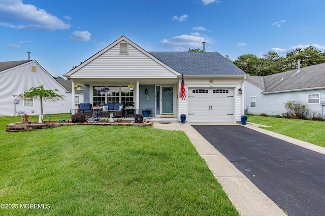 1 Sophia Ct, Toms River, NJ 08757 - view of front of home featuring a garage, covered porch, driveway, a front lawn, and roof with shingles