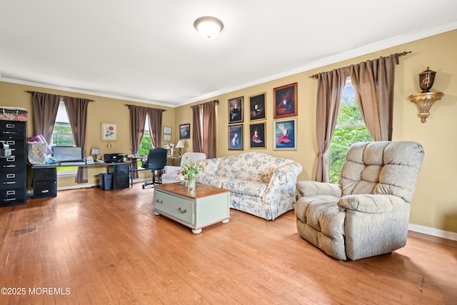 3404 Sandpiper Way, Allenwood, NJ 08720 - living room featuring wood finished floors, crown molding, and an office area