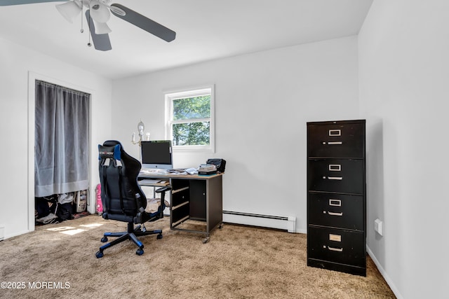 2419 Mallow St, Point Pleasant, NJ 08742 - carpeted home office featuring a baseboard heating unit and a ceiling fan