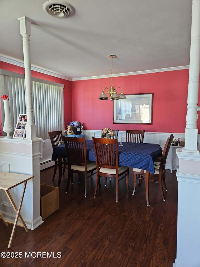 27 Maracaibo Pl, Toms River, NJ 08757 - dining space with crown molding, wood finished floors, and a wainscoted wall