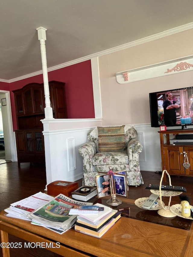 27 Maracaibo Pl, Toms River, NJ 08757 - dining room with crown molding, wood finished floors, wainscoting, and a decorative wall