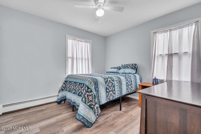 3 Drake Dr, Bayville, NJ 08721 - bedroom with baseboard heating, light wood-type flooring, and a ceiling fan