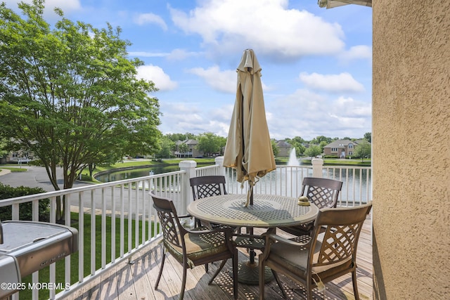 117 Sequoia Woods Ct, Holmdel, NJ 07733 - wooden terrace featuring a water view and outdoor dining area