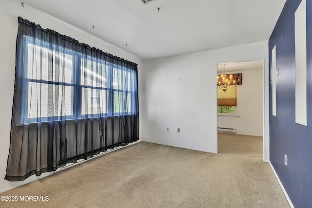 15 Courtshire Dr, Brick, NJ 08723 - carpeted spare room with baseboard heating, a chandelier, and baseboards