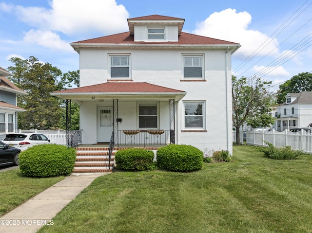 42 Chestnut St, Red Bank, NJ 07701 - american foursquare style home featuring a porch, stucco siding, and a shingled roof