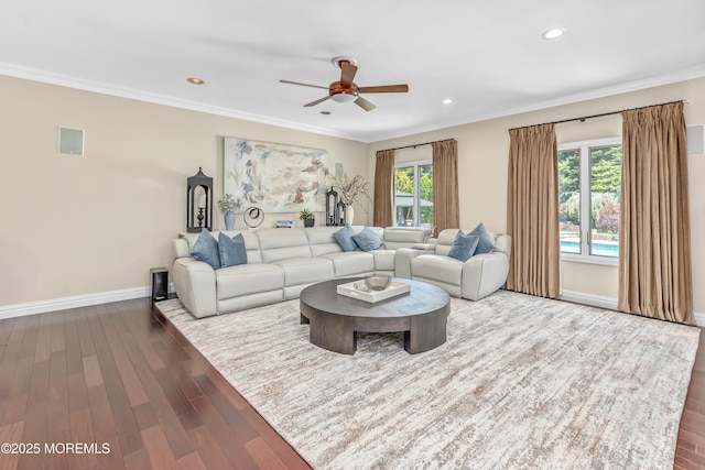 806 Turquoise Trl, Morganville, NJ 07751 - living area with ceiling fan, ornamental molding, wood finished floors, and recessed lighting