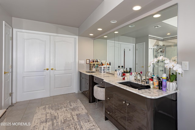 806 Turquoise Trl, Morganville, NJ 07751 - full bathroom with vanity, recessed lighting, tile patterned floors, and a stall shower