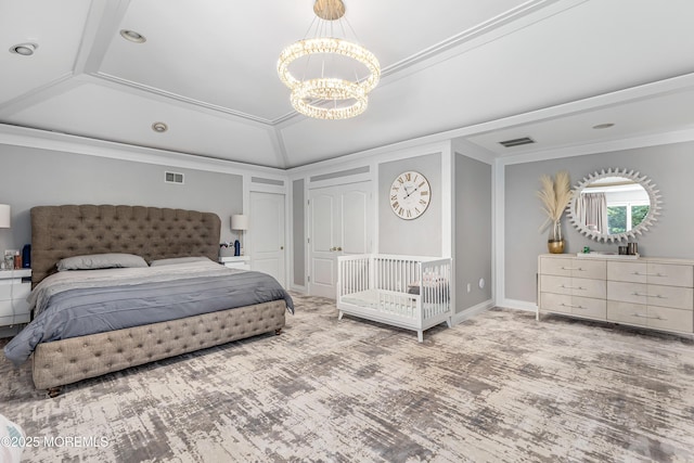 806 Turquoise Trl, Morganville, NJ 07751 - bedroom with a chandelier and ornamental molding