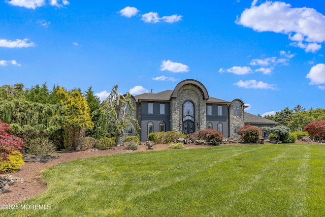 806 Turquoise Trl, Morganville, NJ 07751 - view of front of property with stone siding and a front lawn