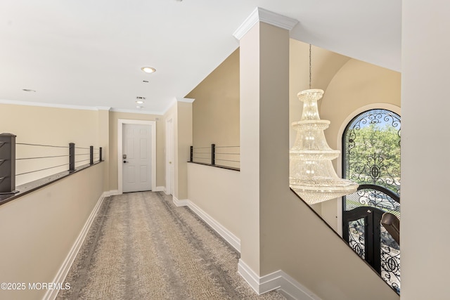 806 Turquoise Trl, Morganville, NJ 07751 - hallway with ornamental molding, carpet floors, and recessed lighting