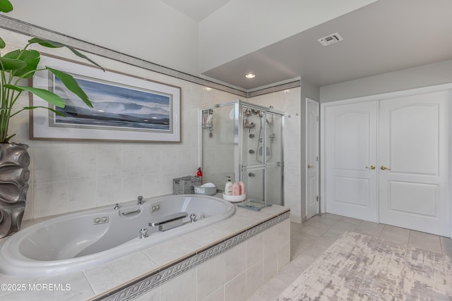 806 Turquoise Trl, Morganville, NJ 07751 - full bathroom with a jetted tub, a shower stall, and tile patterned flooring