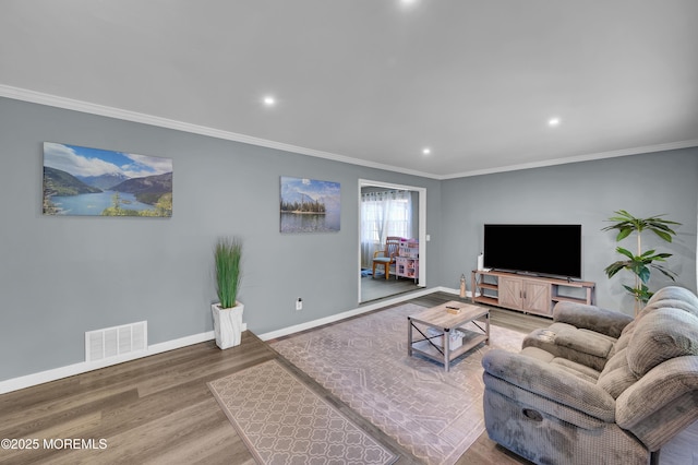 512 Highland Ter, Brick, NJ 08723 - living room with recessed lighting, wood finished floors, crown molding, and baseboards