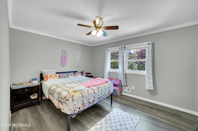 512 Highland Ter, Brick, NJ 08723 - bedroom with baseboards, crown molding, wood finished floors, and ceiling fan
