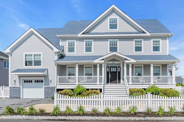 333 Barkentine Ln, Mantoloking, NJ 08738 - view of front of house featuring a porch, roof with shingles, and a garage