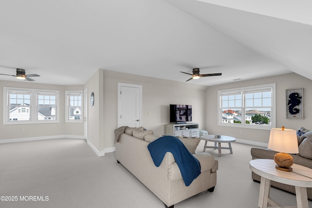 333 Barkentine Ln, Mantoloking, NJ 08738 - living room featuring a ceiling fan, baseboards, and carpet flooring