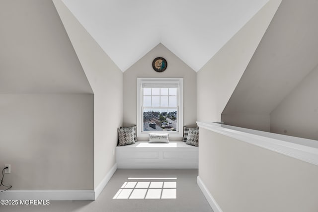 333 Barkentine Ln, Mantoloking, NJ 08738 - hallway featuring carpet flooring, lofted ceiling, and baseboards