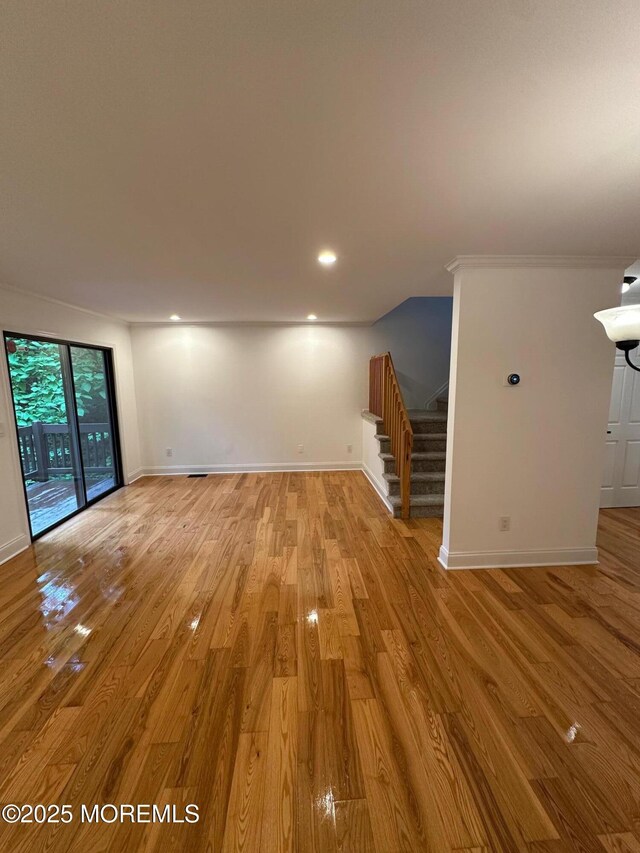 1508 Alpine Trl Unit 1508, Neptune Township, NJ 07753 - unfurnished living room with stairs, baseboards, light wood-type flooring, and recessed lighting