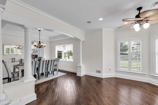 2117 Seagull Ter, Point Pleasant, NJ 08742 - living room with dark wood-style floors, ceiling fan, baseboards, plenty of natural light, and recessed lighting