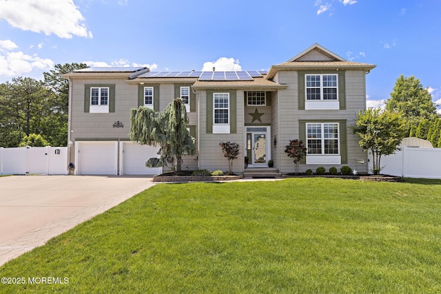 28 Hannah Lee Rd, Barnegat, NJ 08005 - view of front of home featuring a garage, concrete driveway, roof mounted solar panels, and a gate