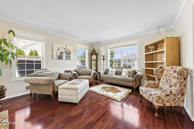 28 Hannah Lee Rd, Barnegat, NJ 08005 - living area featuring dark wood-style floors, ornamental molding, and baseboards
