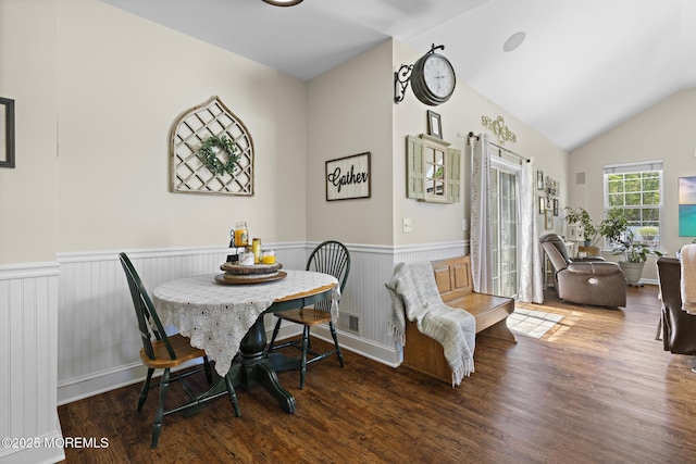 28 Hannah Lee Rd, Barnegat, NJ 08005 - dining area featuring wainscoting, wood finished floors, and lofted ceiling