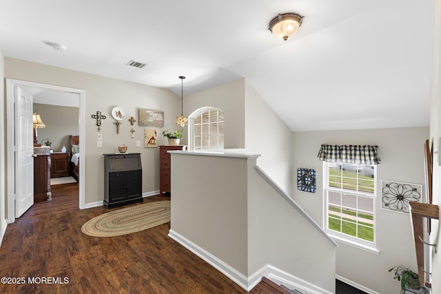 28 Hannah Lee Rd, Barnegat, NJ 08005 - corridor featuring an upstairs landing, dark wood-style floors, baseboards, and lofted ceiling