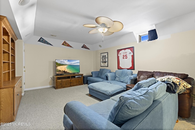 28 Hannah Lee Rd, Barnegat, NJ 08005 - living room featuring light colored carpet, a ceiling fan, and lofted ceiling