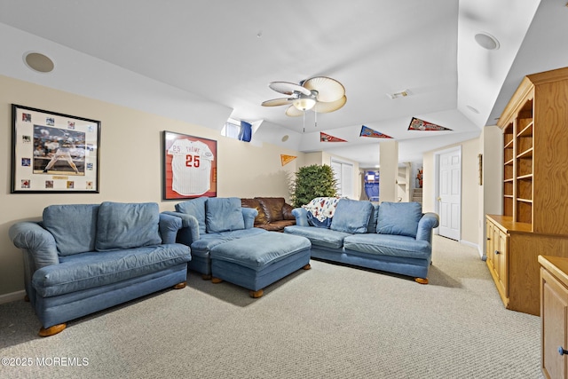 28 Hannah Lee Rd, Barnegat, NJ 08005 - living area with light carpet, ceiling fan, baseboards, and vaulted ceiling