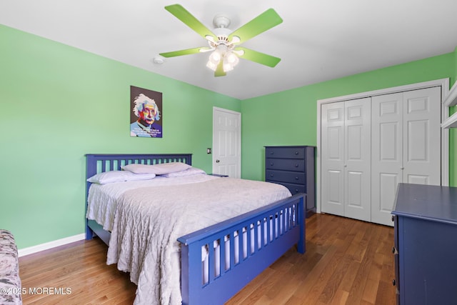 28 Hannah Lee Rd, Barnegat, NJ 08005 - bedroom with wood finished floors, a closet, baseboards, and a ceiling fan
