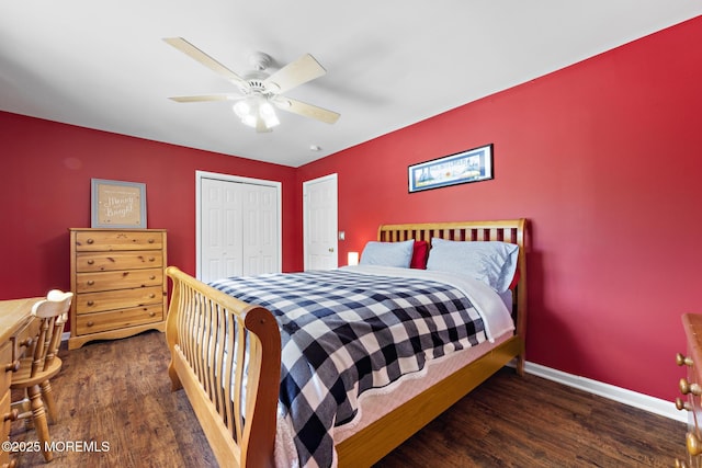 28 Hannah Lee Rd, Barnegat, NJ 08005 - bedroom with wood finished floors, a closet, baseboards, and ceiling fan