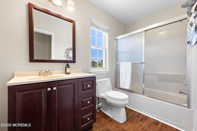 28 Hannah Lee Rd, Barnegat, NJ 08005 - bathroom with toilet, vanity, wood finished floors, and enclosed tub / shower combo