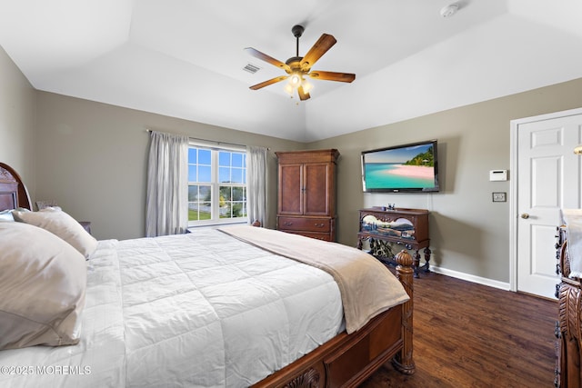 28 Hannah Lee Rd, Barnegat, NJ 08005 - bedroom featuring dark wood-style floors, baseboards, a ceiling fan, and vaulted ceiling