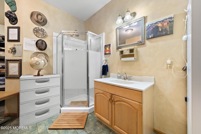 28 Hannah Lee Rd, Barnegat, NJ 08005 - full bath featuring a stall shower, vanity, and stone tile floors