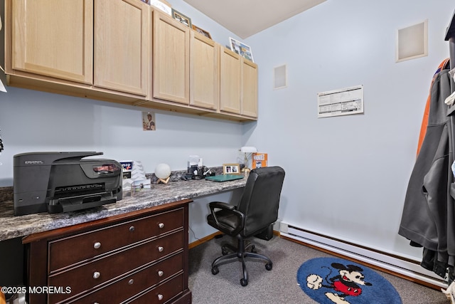 28 Hannah Lee Rd, Barnegat, NJ 08005 - office featuring built in desk, a baseboard heating unit, and carpet flooring