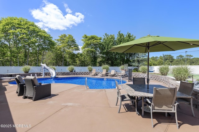 28 Hannah Lee Rd, Barnegat, NJ 08005 - view of pool with a water slide, a fenced backyard, and a patio