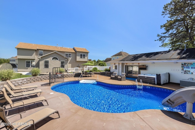 28 Hannah Lee Rd, Barnegat, NJ 08005 - view of swimming pool featuring a water slide, a patio area, outdoor dining area, and area for grilling