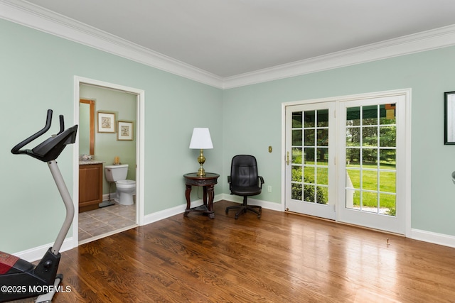 1 Yeger Dr, Upper Freehold, NJ 08501 - sitting room with crown molding, wood finished floors, and baseboards