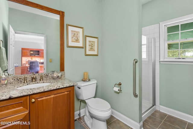 1 Yeger Dr, Upper Freehold, NJ 08501 - bathroom featuring vanity, tile patterned flooring, toilet, and a shower stall