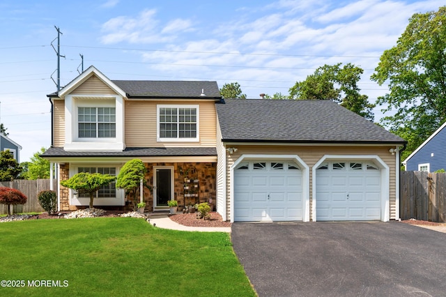 34 Mount Run, Tinton Falls, NJ 07753 - traditional home with asphalt driveway, an attached garage, and a shingled roof