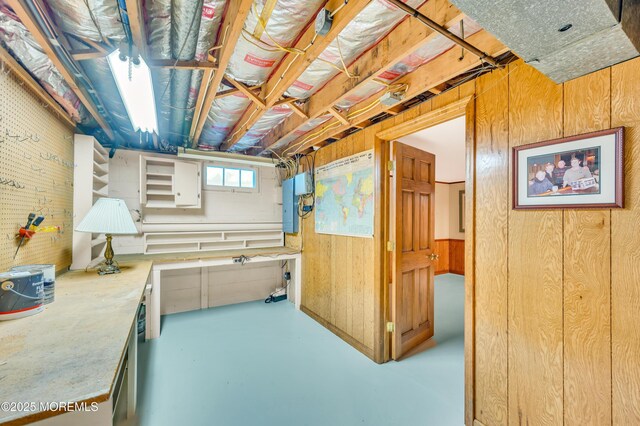 2146 Spruce Dr, Sea Girt, NJ 08750 - below grade area featuring wood walls and electric panel