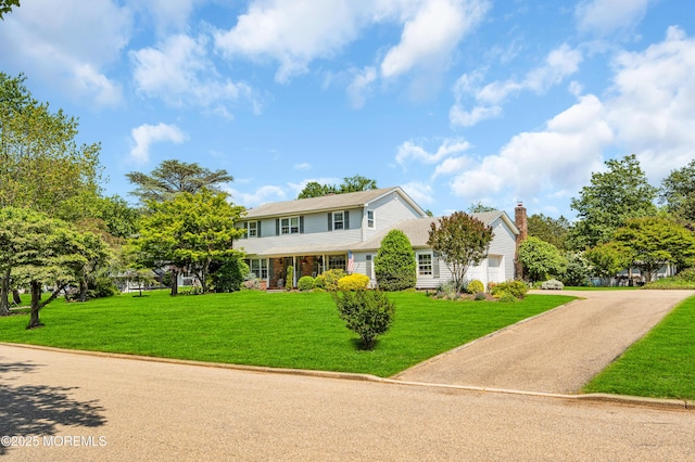 2146 Spruce Dr, Sea Girt, NJ 08750 - view of front facade with an attached garage, a chimney, and a front yard